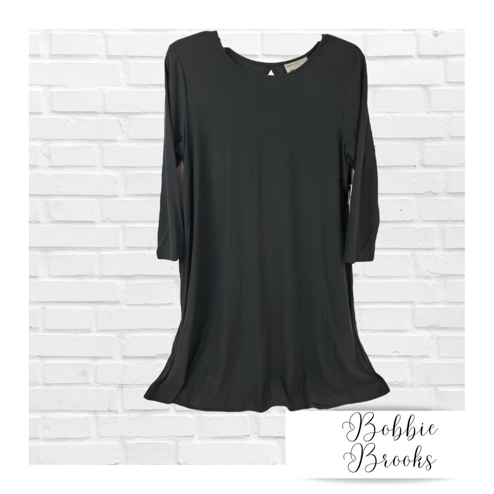 LBD Minimalist Bobbie Brooks Black Tunic Dress with Keyhole Back Plus Size 1X